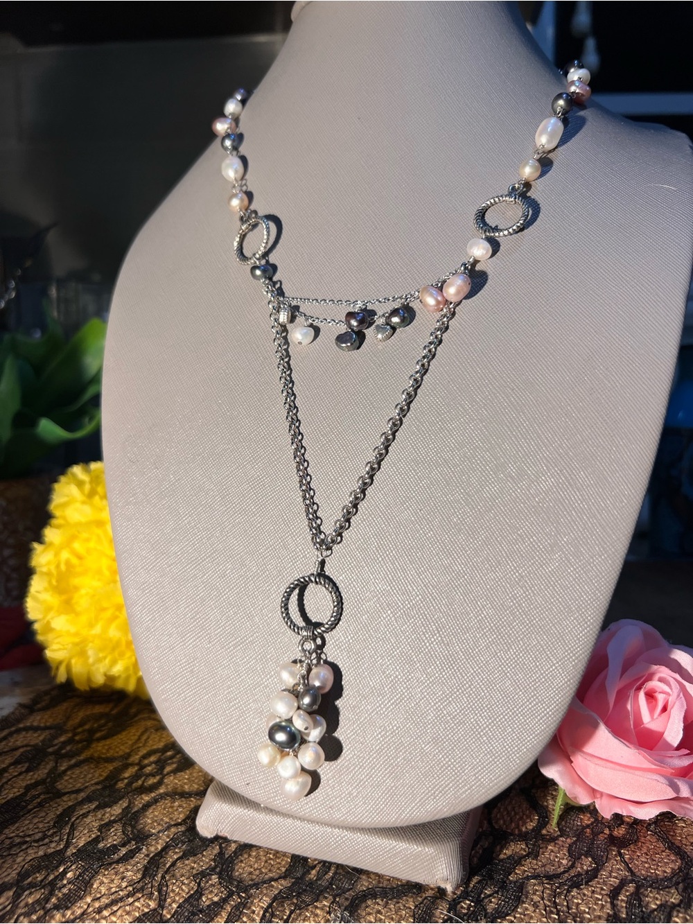 Mixed Pearl Drop Layered Necklace - Multicolor Pearls